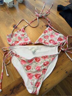 Lovers + Friends Cream Bikini with Pink Rose Print